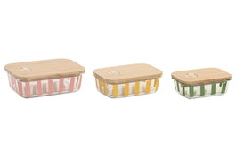 DKD Home Decor Recipiente Moderno Set de 3 Verde Amarillo Coral Cristal 15 x 6.5 x 20 cm