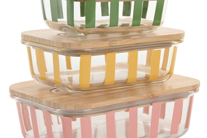 DKD Home Decor Recipiente Moderno Set de 3 Verde Amarillo Coral Cristal 15 x 6.5 x 20 cm