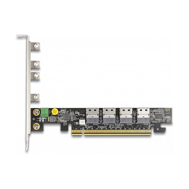 DeLOCK Adaptador PCI Express x16 a 4 x SFF-8654 4i NVMe Interno - Tarjeta de Expansión con Bifurcación PCIe 5.0 para Windows y Linux, Color Blanco