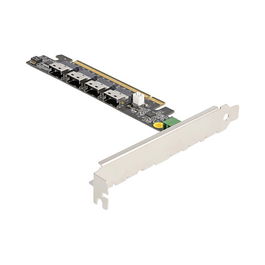 DeLOCK Tarjeta PCI Express x16 a 4 x NVMe interno SFF-8654 4i - Bifurcación PCIe 5.0, para Windows y Linux, Color Blanco