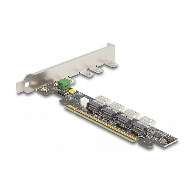 DeLOCK Adaptador PCI Express x16 a 4 x SFF-8654 4i NVMe Interno - Tarjeta de Expansión con Bifurcación PCIe 5.0 para Windows y Linux, Color Blanco