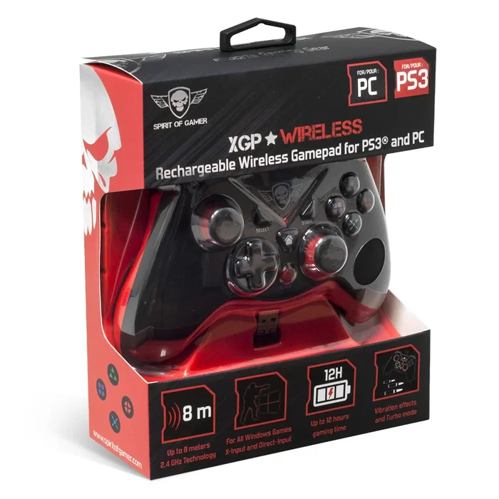 Spirit of Gamer XGP Gamepad Inalámbrico 2.4 GHz para PlayStation 3 y PC, Mando con 12 Botones, Vibración, Joystick Analógico 360° y Función Rapid Fire
