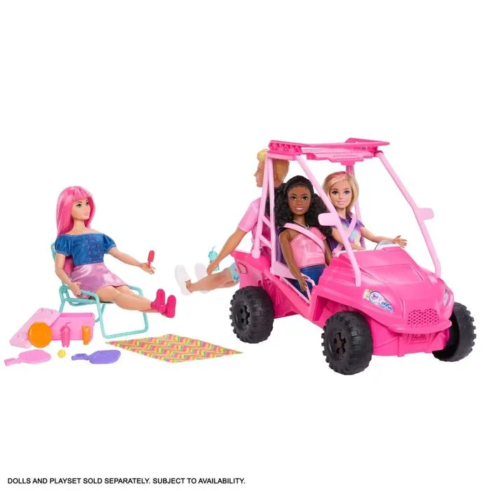 Barbie Mattel Juego de Cochecito de Detective Barbie - 4 Muñecas con Accesorios de Playa Rosa Brillante AABOA84105