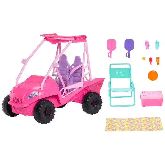 Barbie Mattel Juego de Cochecito de Detective Barbie - 4 Muñecas con Accesorios de Playa Rosa Brillante AABOA84105
