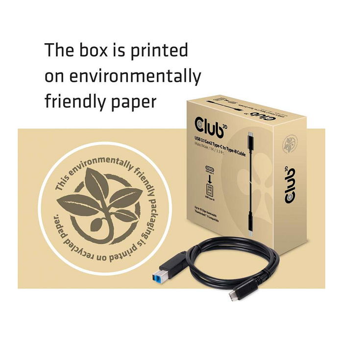 Club 3D Cable USB 3.1 Tipo C a Tipo B de 1 metro, Conectores de Acero Inoxidable