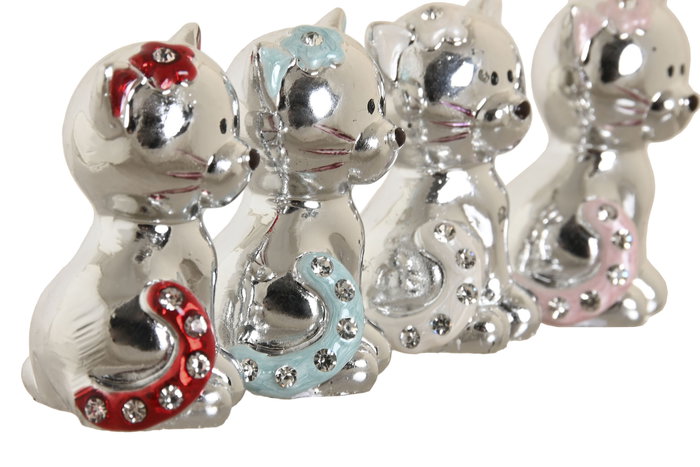 DKD Home Decor Figura de Gato Plateada en Resina y Acrílico, Surtido de 4 Colores DKD Home Decor Figura de Gato Plateada en Resina y Acrílico, Surtido de 4 Colores