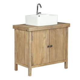 DKD Home Decor Mueble de Baño Alpino Natural Blanco Mango y Cerámica 56 x 95 x 81 cm