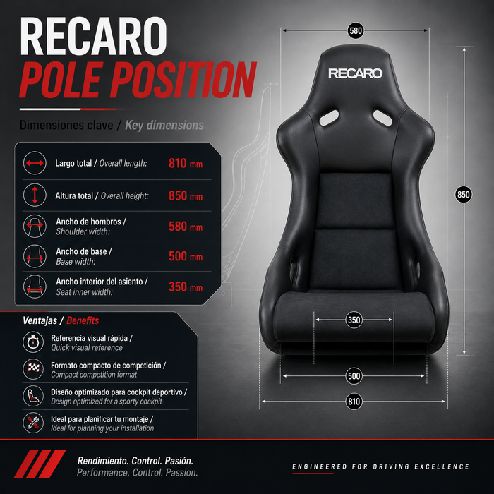 Recaro Pole Position - Asiento Bucket Piel Artificial y Dinamica Negro
