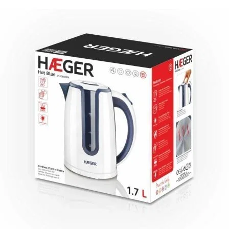 Haeger Hot Blue Hervidor eléctrico 2200W 1.7L sin cables cuerpo inox base rotativa 360º