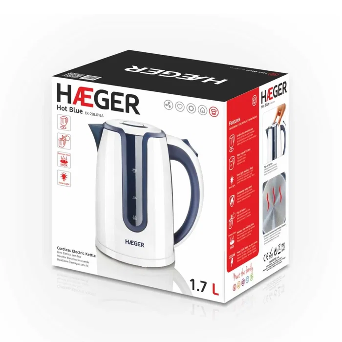 Haeger EK-22B.018A Hervidor Eléctrico 1,7 L 2200 W Azul y Blanco