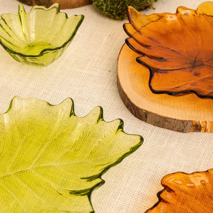 Bandeja Forma Hoja Vidrio Musgo Quid 14x14,5 cm (24 Unidades)