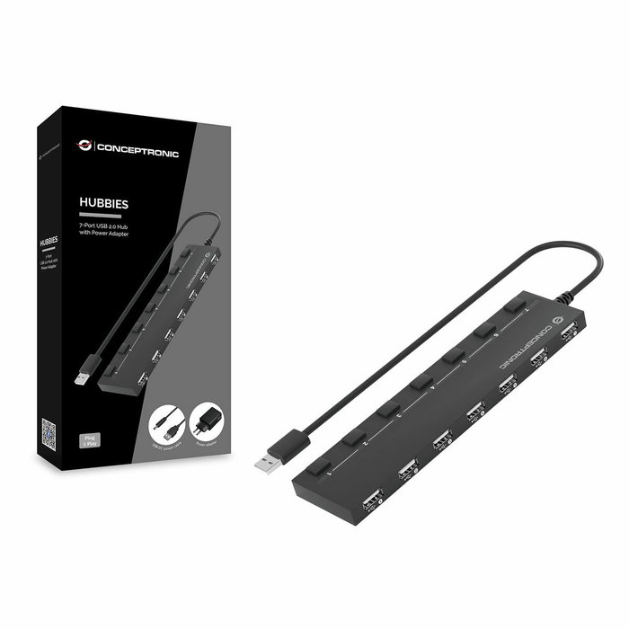 Conceptronic Hub USB 2.0 HUBBIES08BP de 7 puertos con interruptores