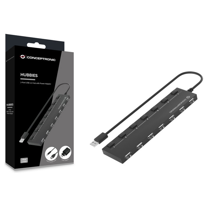Conceptronic Hub USB 2.0 HUBBIES08BP de 7 puertos con interruptores