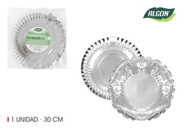 Algon Bandeja Redonda de Plata con Blonda 30 cm (30 Unidades)