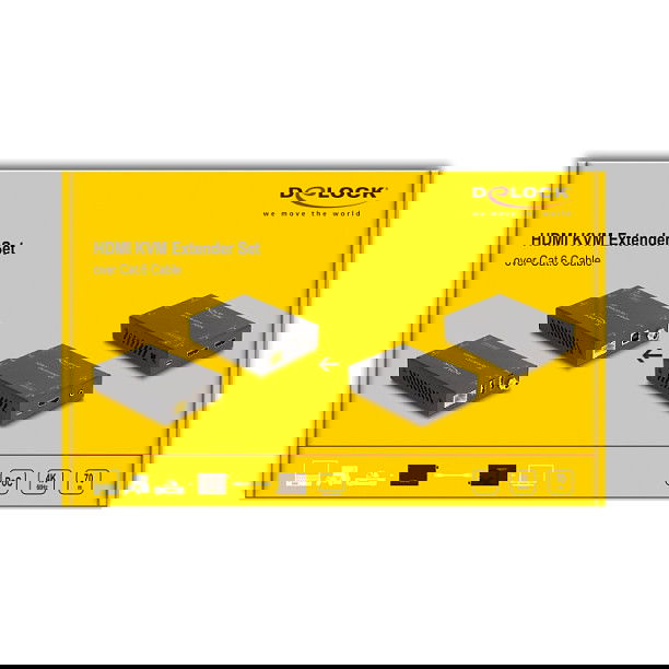 DeLOCK 65957 KVM Extender Set con Cable Cat.6/6a, HDMI, 4K 60Hz, Hasta 70m, Transmisor y Receptor