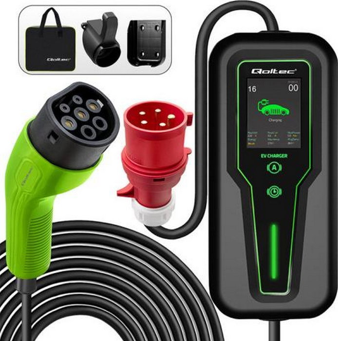 Qoltec 2w1 Typ2 Cargador de coche portátil 11kW Trifásico 5m
