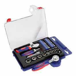 Workpro Juego de vasos con carraca, mango y llave ajustable, 38 piezas