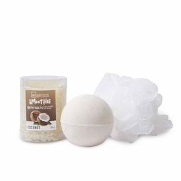 Idc Institute Colección Smoothie Coconut - Sales de Baño 200g, Bomba Efervescente 140g y Esponja 10g