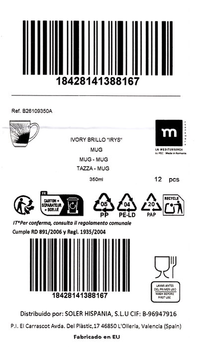 La Mediterranea Taza de café IRYS 350cl (Pack de 12)身ean13 de producto: 8428141388160