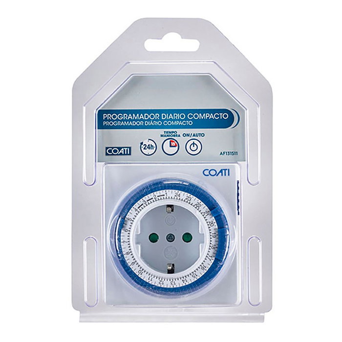 Coati Programador analógico diario compacto 16A blanco IP20 Coati Programador analógico diario compacto 16A blanco IP20