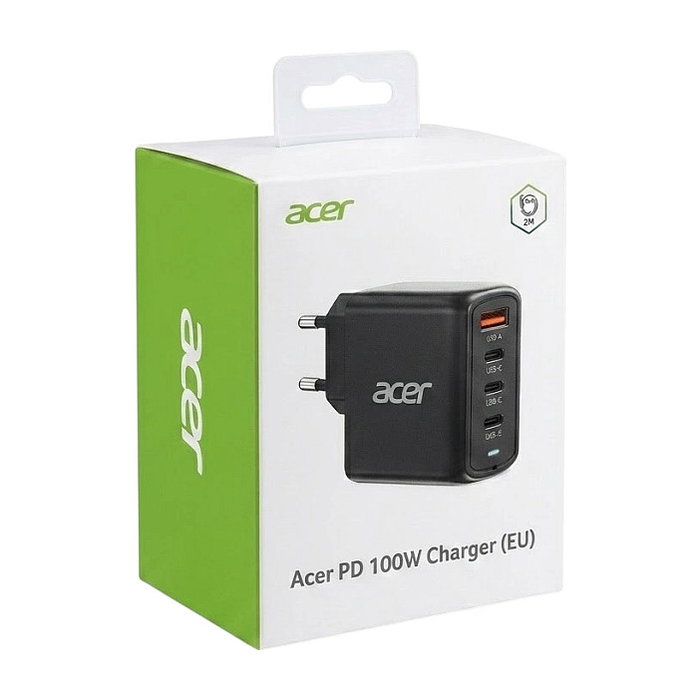 Acer Cargador GaN 100W con 3x USB-C y 1x USB-A, Negro