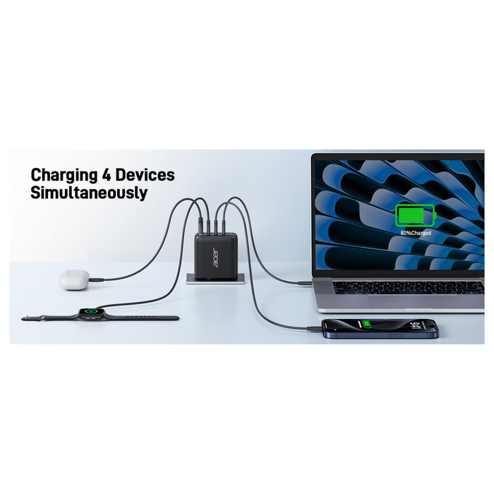 Acer Cargador GaN 100W ZL.ADTCC.00L con 3x USB-C y 1x USB-A Acer Cargador GaN 100W ZL.ADTCC.00L con 3x USB-C y 1x USB-A