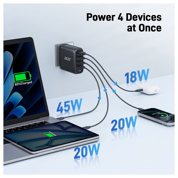 Acer Cargador GaN 100W ZL.ADTCC.00L con 3x USB-C y 1x USB-A Acer Cargador GaN 100W ZL.ADTCC.00L con 3x USB-C y 1x USB-A