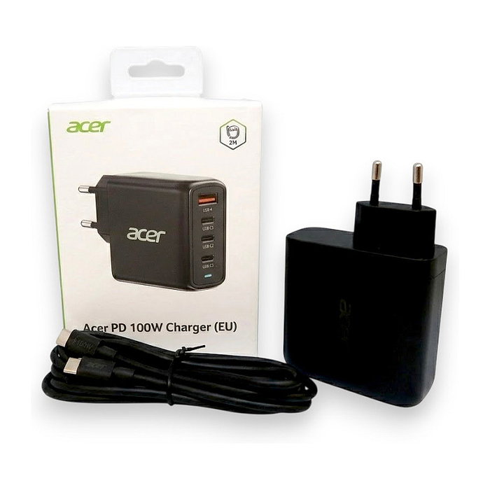 Acer Cargador GaN 100W con 3x USB-C y 1x USB-A, Negro