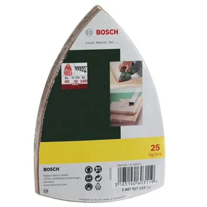 Bosch 25 Abrasivos de Velcro para Multi-lijadora, Grano 40-180 Bosch 25 Abrasivos de Velcro para Multi-lijadora, Grano 40-180