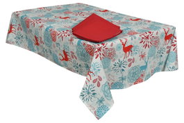 DKD Home Decor Set de Mantel de 9 Piezas Azul Celeste y Rojo para 8 Servicios