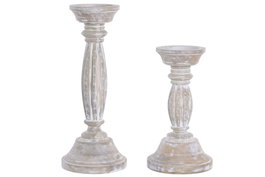 DKD Home Decor Set de 2 Candelabros de Mango Desgastado Blanco