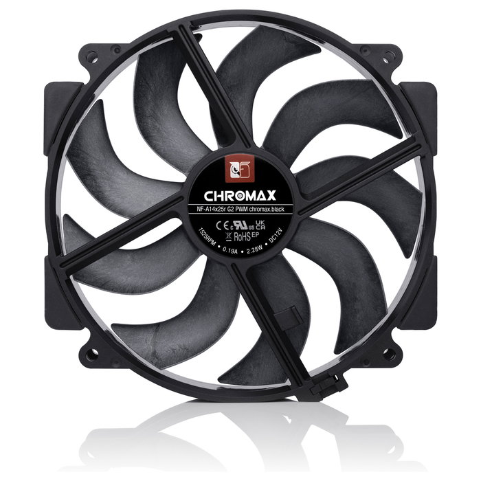 NOCTUA NF-A14X25R G2 PWM chromax.black Ventilador PC 140mm, Negro, Flujo Aire 155.6 m3/h, 24.8 dB, 1500 RPM