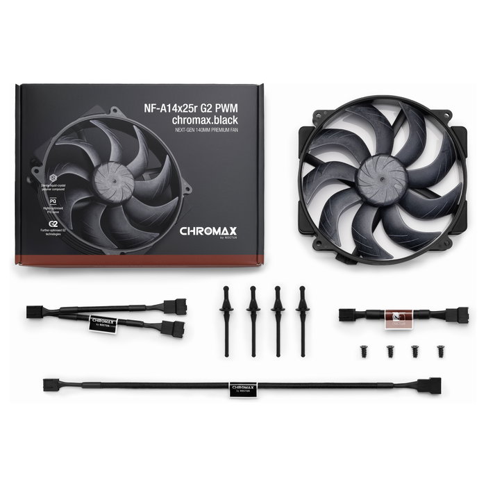 NOCTUA NF-A14X25R G2 PWM chromax.black Ventilador PC 140mm, Negro, Flujo Aire 155.6 m3/h, 24.8 dB, 1500 RPM