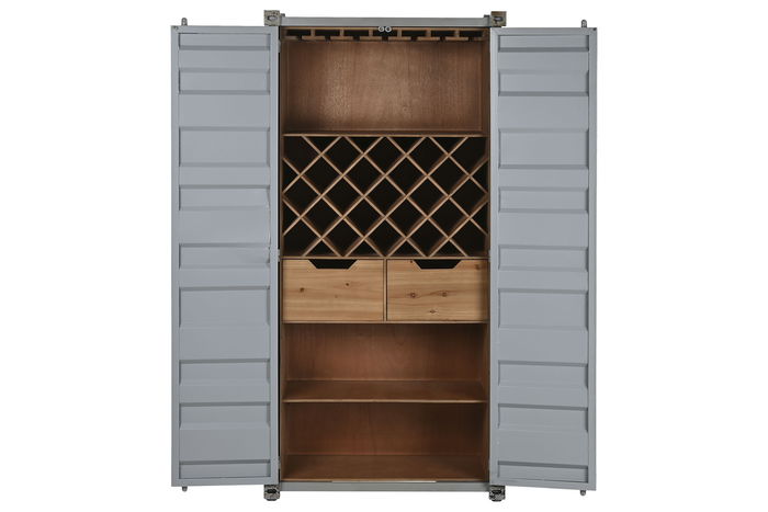 DKD Home Decor Botellero Vintage Gris Metal y MDF 41 x 157.5 x 76.5 cm