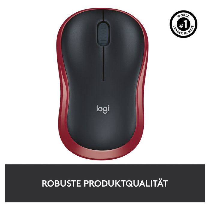 Logitech M185 - Ratón inalámbrico óptico ambidiestro, 1000 DPI, color rojo, compatible con Windows, macOS, Linux y ChromeOS
