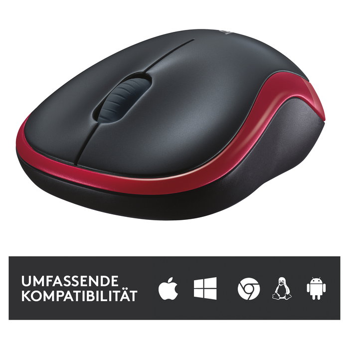 Logitech M185 - Ratón inalámbrico óptico ambidiestro, 1000 DPI, color rojo, compatible con Windows, macOS, Linux y ChromeOS