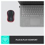 Logitech M185 - Ratón inalámbrico óptico ambidiestro, 1000 DPI, color rojo, compatible con Windows, macOS, Linux y ChromeOS