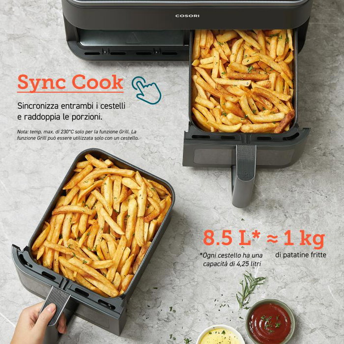 Cosori Double Airfryer CAF-R901-AEU 8.5L, Freidora de Aire sin Aceite, Color Negro Schwarz