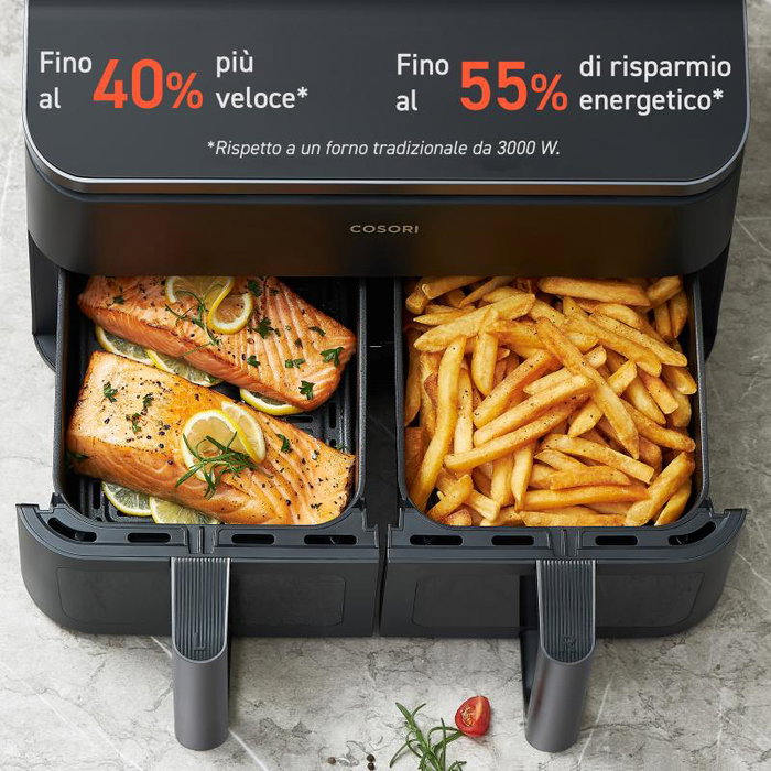Cosori Double Airfryer CAF-R901-AEU 8.5L, Freidora de Aire sin Aceite, Color Negro Schwarz