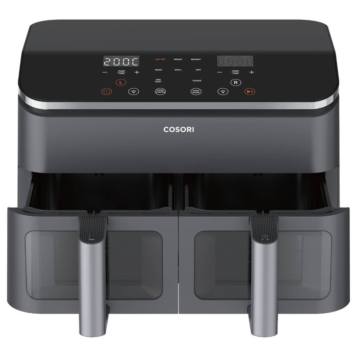 Cosori Freidora de Aire Caliente Dual Basket Chef Edition, 8.5L, 1750W, 2 Cestas, Negro, con Función de Asar, Hornear y Deshidratar, 35-230°C