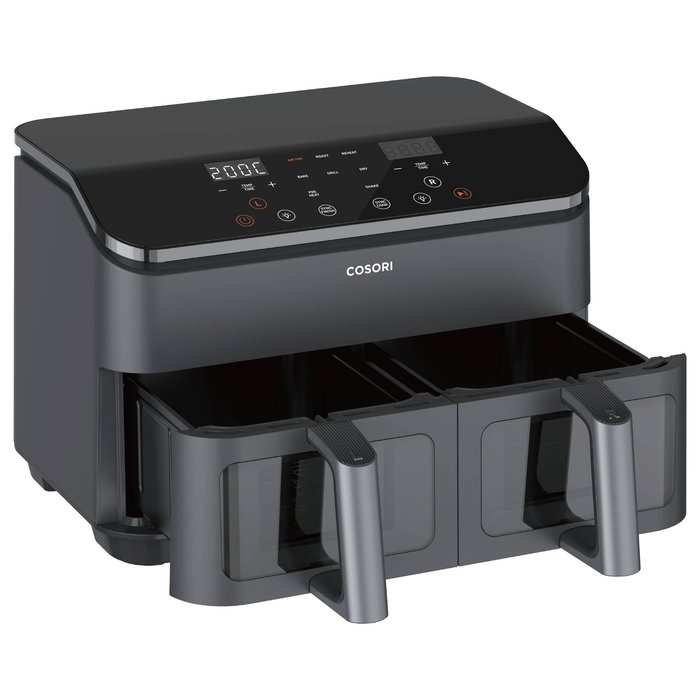 Cosori Freidora de Aire Caliente Dual Basket Chef Edition, 8.5L, 1750W, 2 Cestas, Negro, con Función de Asar, Hornear y Deshidratar, 35-230°C