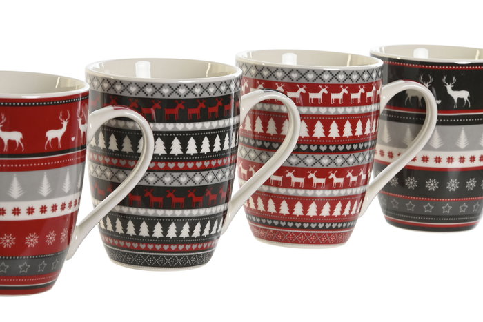 DKD Home Decor Taza Porcelana New Bone Multicolor Surtido de 4, Pack de 12 unidades