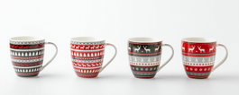 DKD Home Decor Taza Porcelana New Bone Multicolor Surtido de 4, Pack de 12 unidades