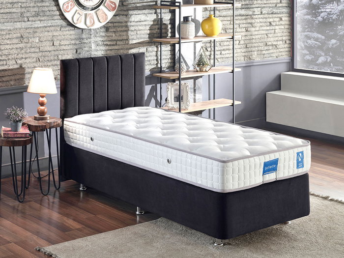 Hanah Home Somier y Cabecero Individual Negro Ela Single (100 x 200 cm) con Arcón Incluido, Estructura de Acero y Tejido 100% Soho