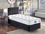 Hanah Home Somier y Cabecero Individual Negro Ela Single (100 x 200 cm) con Arcón Incluido, Estructura de Acero y Tejido 100% Soho