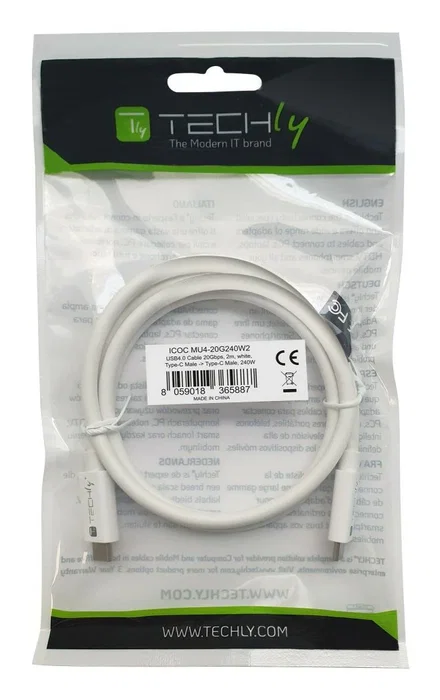 Techly ICOC-MU4-20G240W2 Cable USB4 Gen 2x2 USB-C a USB-C 20 Gbit/s Carga Rápida 240W 2 Metros Color Blanco