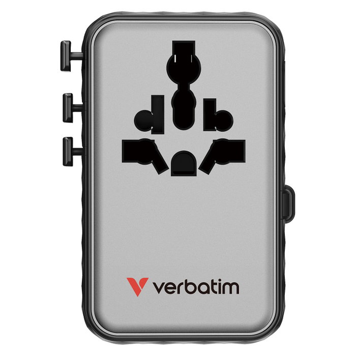 Verbatim Charge 'n' Travel Adaptador de Viaje Universal GaN III 100W con Cable USB-C Retráctil