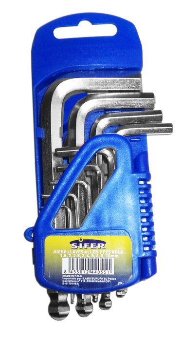 SIFER Juego de 9 Llaves Allen Zincadas con Punta de Bola SIFER Juego de 9 Llaves Allen Zincadas con Punta de Bola