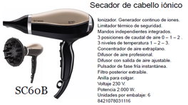 BAJA JATA Secador de Pelo SC60B 2000W Iónico Profesional