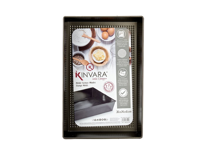 Kinvara Molde Rectangular de Metal Antiadherente para Horno, 36.5x24x6 cm, 3.5 L, Acero Carbono, Gris Oscuro (Set de 24)